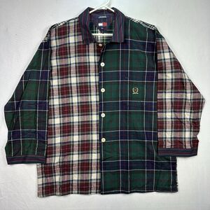 Tommy Hilfiger Shirt Mens L/XLGreen Red Plaid Long Sleeve Button Up‎ Pajama Top